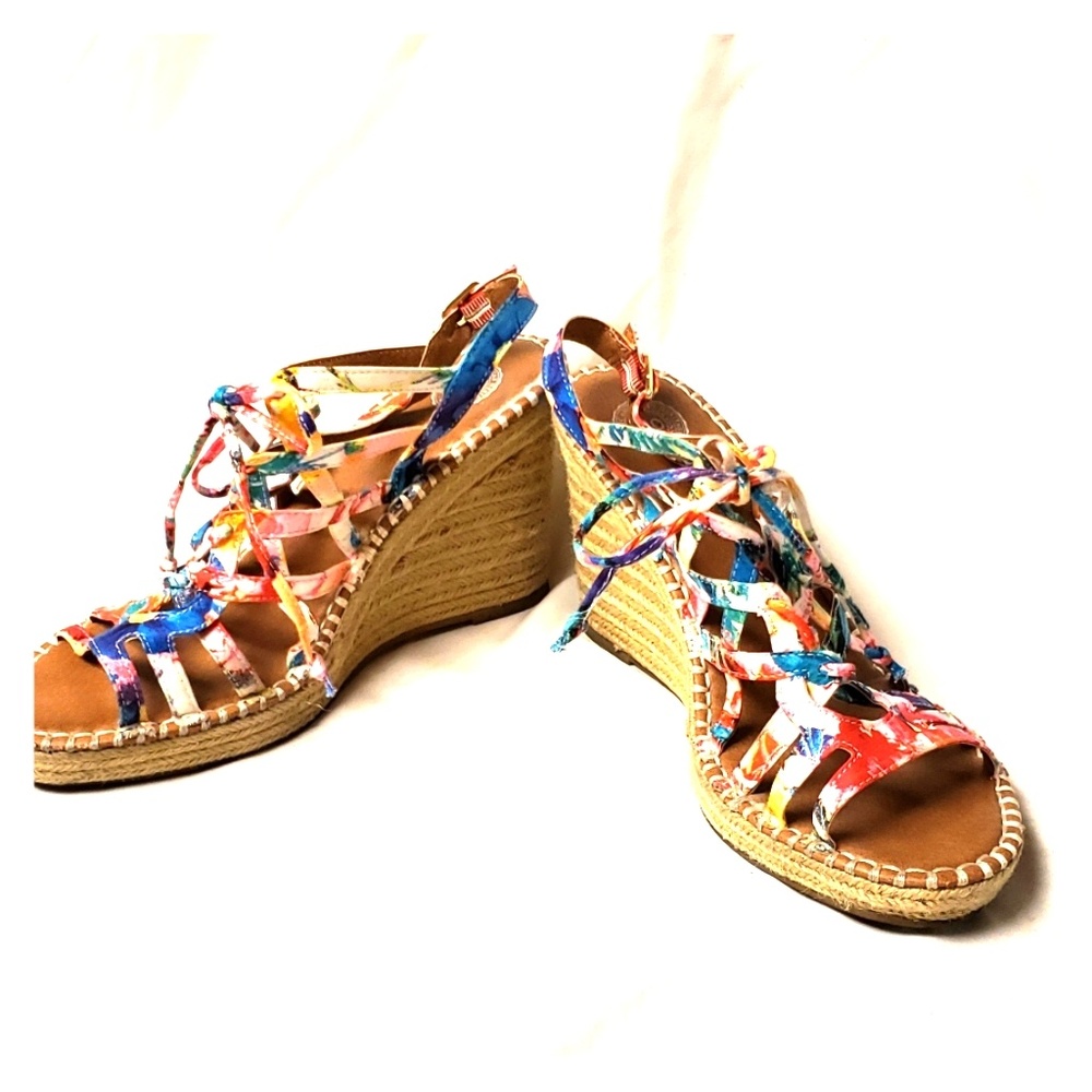 Colorful strappy wedge sandal